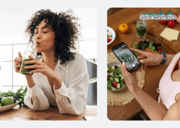 Image of woman looking into her diet and fat freezing Esher to improve her health